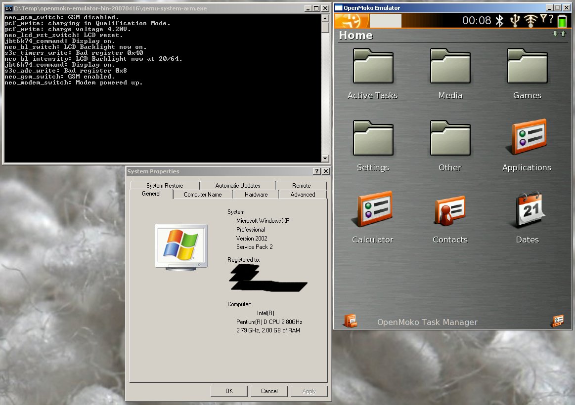 OpenMoko emulator running on Windows XP